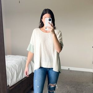 Oversized Shirt with Green & White Stripe Detail and Back